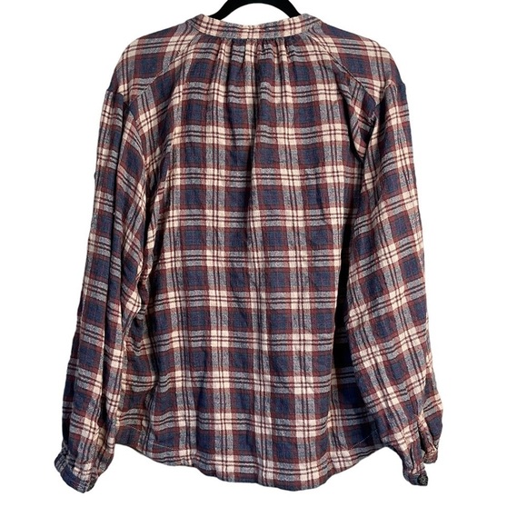 Free People Northern Bound Plaid Balloon Sleeve Popover Shirt Size Small - Picture 2 of 7